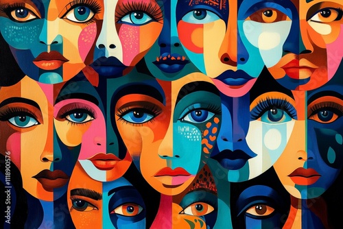 Wallpaper Mural Vibrant Abstract Geometric Face Art AI Illustration Torontodigital.ca