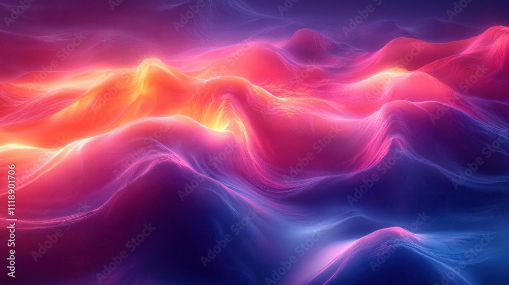 Fototapeta premium Digital Abstract Landscape Flowing Waves Neon Colors 3D Background Technology Network Storage Education