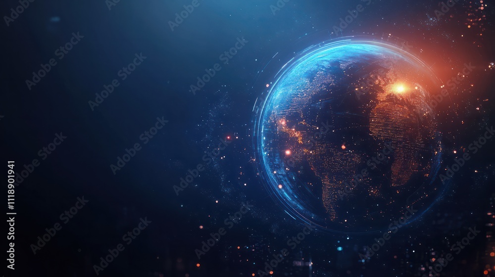 Fototapeta premium Smart digital city with globalization abstract graphic showing connection network . Concept of future 5G smart wireless digital city and social media networking systems .