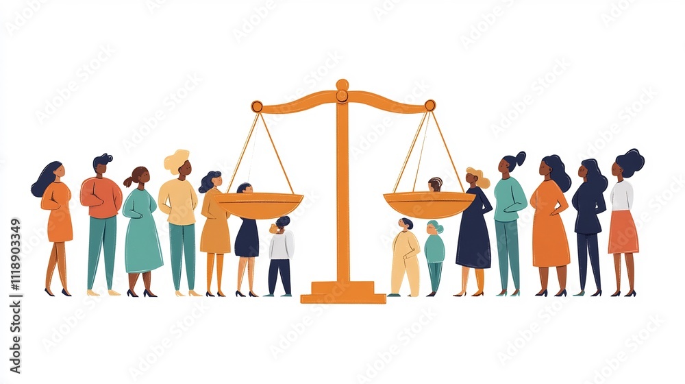 Equality and Justice: Diverse People Await Judgment Before Scales of Justice Equality and Justice: Diverse People Await Judgment Before Scales of Justice