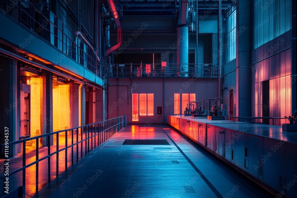 A serene industrial scene with vibrant lights and shadows. The reflections create a mesmerizing atmosphere. Explore the blend of technology and artistry. Generative AI A serene industrial scene with vibrant lights and shadows. The reflections create a mesmerizing atmosphere. Explore the blend of technology and artistry. Generative AI