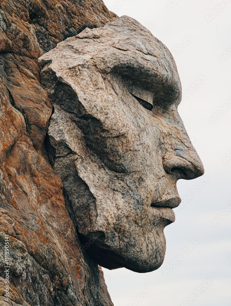 Close up of a large rock that resembles the profile of a human face in Bandon Oregon Close up of a large rock that resembles the profile of a human face in Bandon Oregon