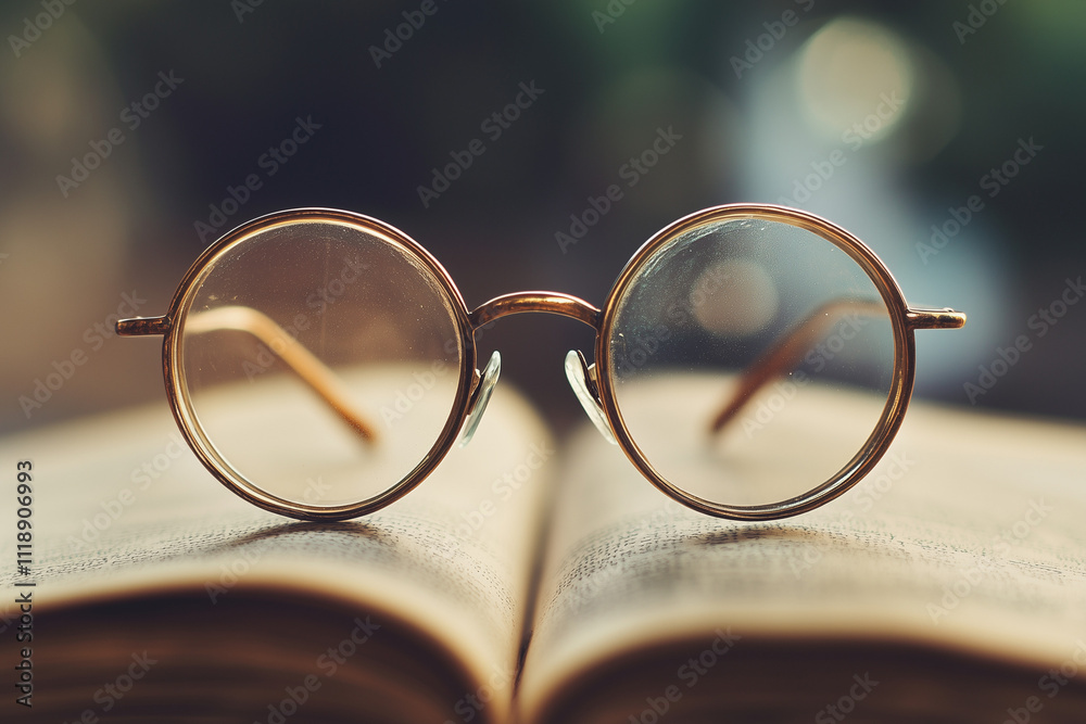 Close-up of modern reading glasses with eco-friendly frames, minimalist background, gentle natural light, sustainable lifestyle theme Close-up of modern reading glasses with eco-friendly frames, minimalist background, gentle natural light, sustainable lifestyle theme