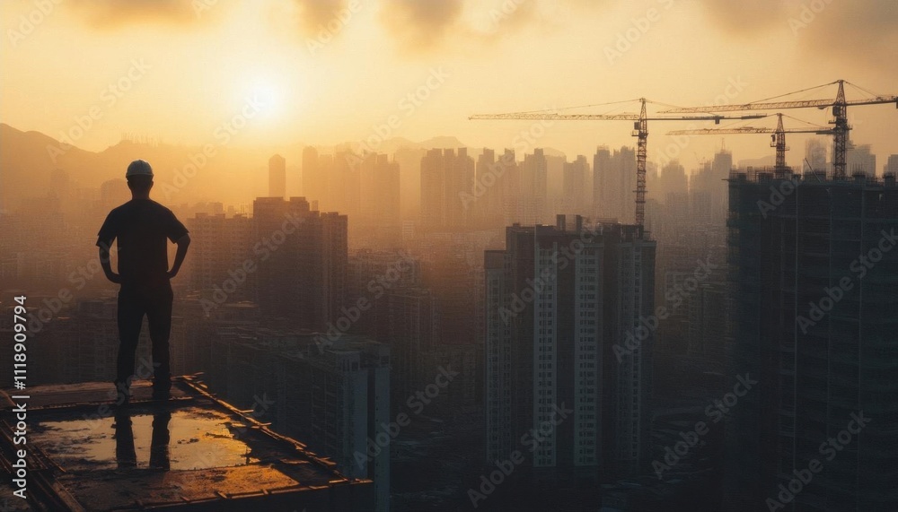 A silhouetted figure stands on a rooftop at sunset, overlooking a cityscape. A silhouetted figure stands on a rooftop at sunset, overlooking a cityscape.