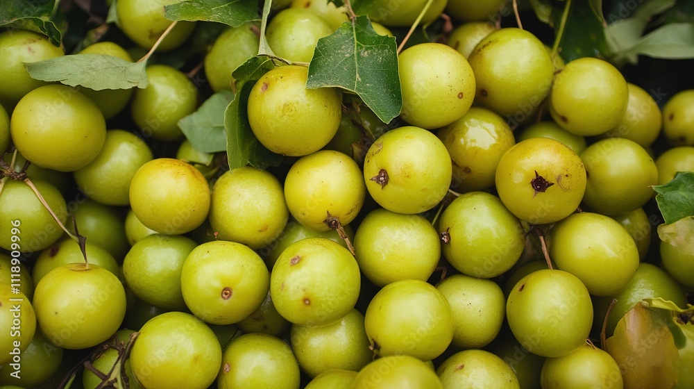 Cluster of Amla Fruits with Leaves on White Background Cluster of Amla Fruits with Leaves on White Background