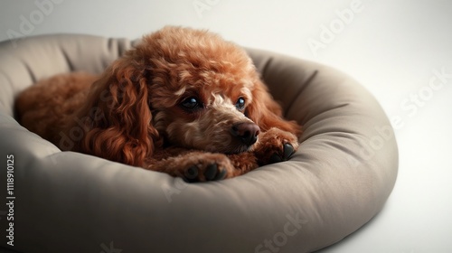 Adorable Toy Poodle Resting in its Cozy Bed