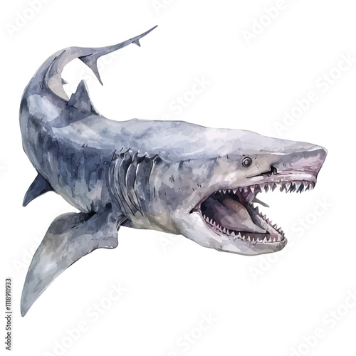 A watercolor painting of a goblin shark, isolated on a white background. Goblin shark vector.