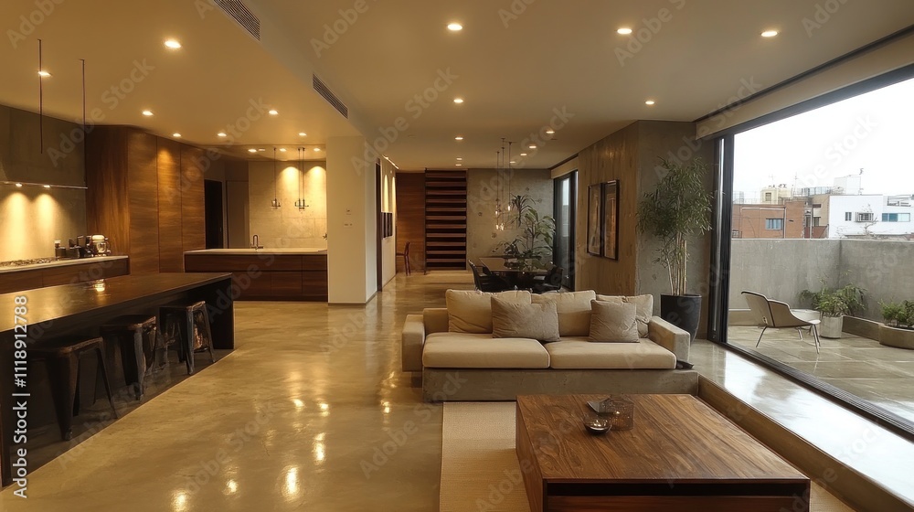 Fototapeta premium Modern Luxury Apartment with Open Floor Plan and City Views