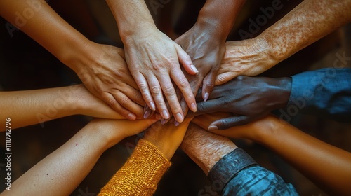 Diverse Hands United in Harmony Celebrating Unity Acceptance and Togetherness photo