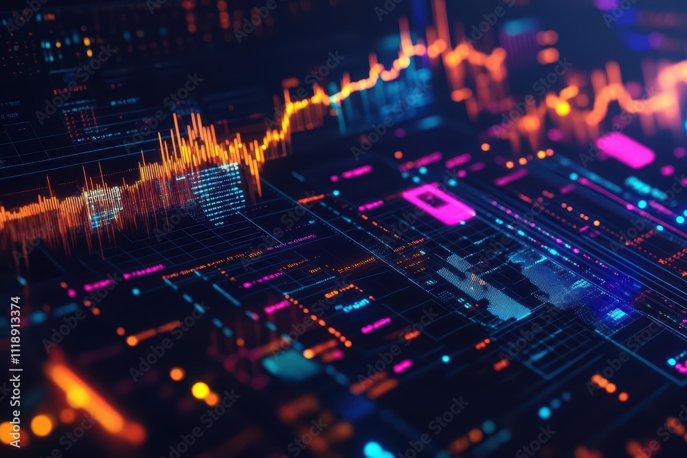 Abstract digital visualization of data trends and analytics. Abstract digital visualization of data trends and analytics.