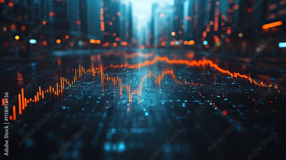 A stock market graph with buildings in the background, using a blue color theme, symbolizing upward financial trends A stock market graph with buildings in the background, using a blue color theme, symbolizing upward financial trends