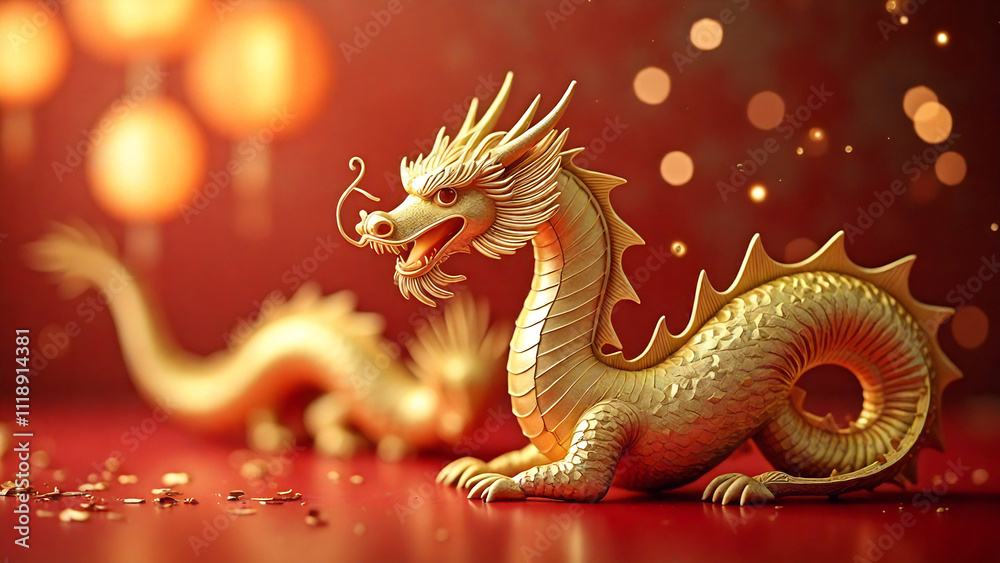 Obraz premium Lunar New Year theme greeting card background, copy space in the center. Asia cultural holiday.