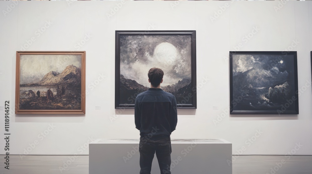 An art gallery with beautiful paintings displayed on minimalist white walls. Generative AI An art gallery with beautiful paintings displayed on minimalist white walls. Generative AI