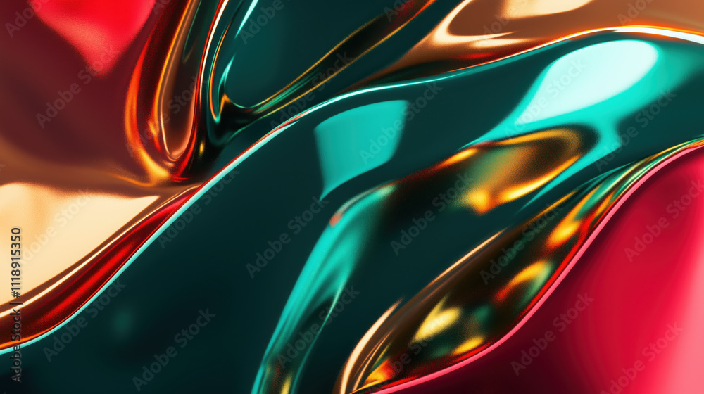 Abstract 3D Flowing Liquid-Like Wave Textures in Emerald, Ruby, and Gold Gradient Abstract 3D Flowing Liquid-Like Wave Textures in Emerald, Ruby, and Gold Gradient