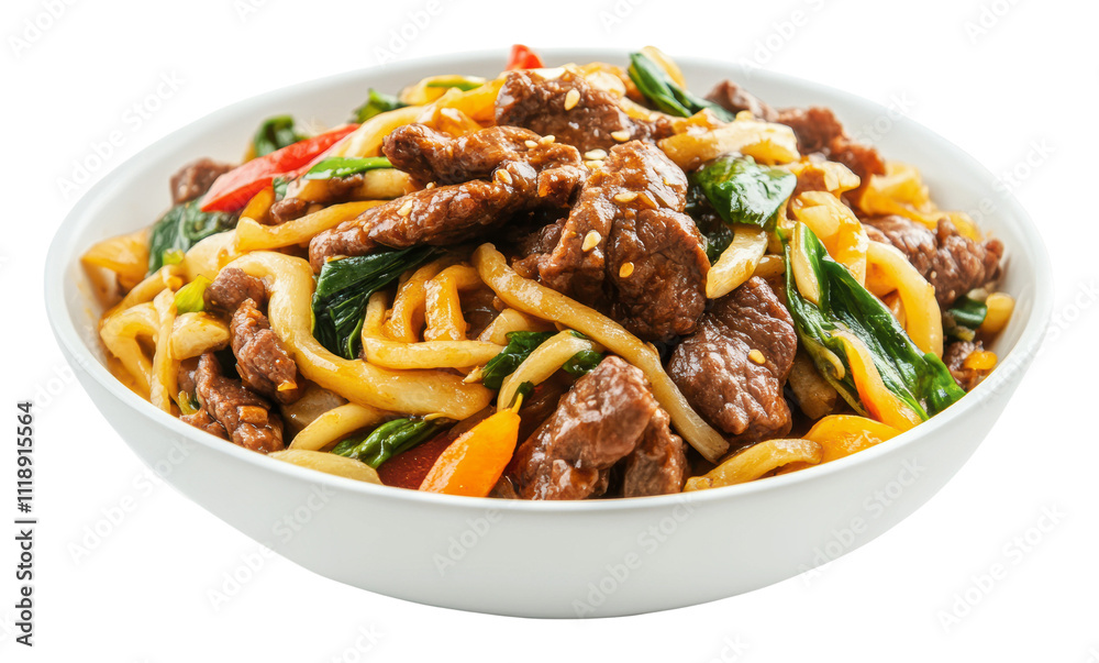 Beef stir-fry with veggies and noodles, cut out - stock png. Beef stir-fry with veggies and noodles, cut out - stock png.