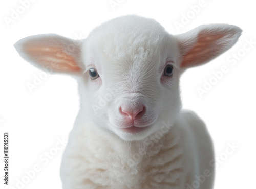 Happy lamb with soft wool on a white background, cut out - stock png.