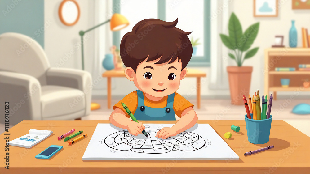 child drawing with pencils. Kid's learning and education theme. child drawing with pencils. Kid's learning and education theme.