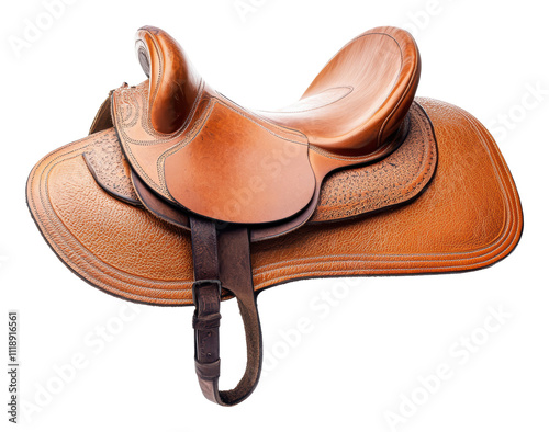 Elegant leather saddle for equestrian use, cut out - stock png.