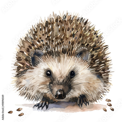 A watercolor drawing of a hedgehog, isolated on a white background. Hedgehog vector.