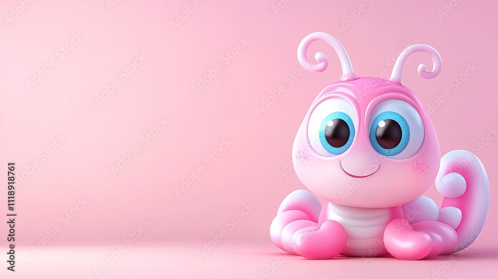 Cute Cartoon Worm on Empty Pink Background for Fun Designs Cute Cartoon Worm on Empty Pink Background for Fun Designs