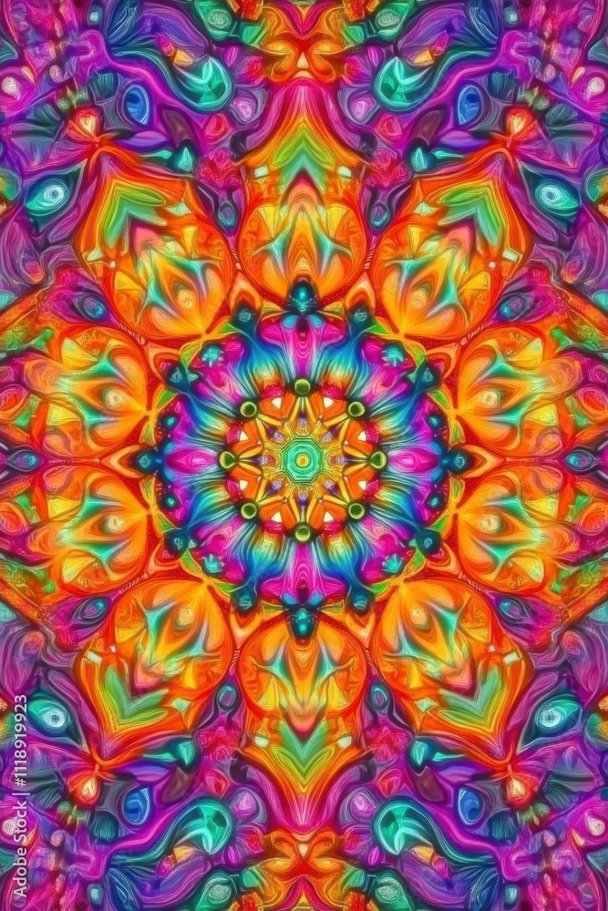 A vibrant kaleidoscopic pattern with bright colors and intricate designs. A vibrant kaleidoscopic pattern with bright colors and intricate designs.