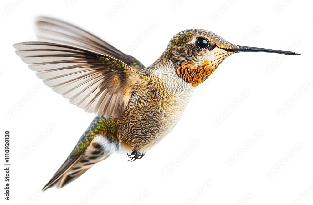 Fototapeta premium Vibrant hummingbird in flight, cut out - stock png.