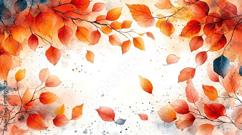 A vibrant autumn sale banner with colorful leaves against a white background with subtle watercolor patterns