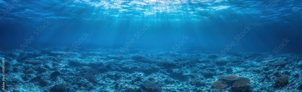 A panoramic view of the ocean floor, showcasing endless blue water with ripples and patterns A panoramic view of the ocean floor, showcasing endless blue water with ripples and patterns
