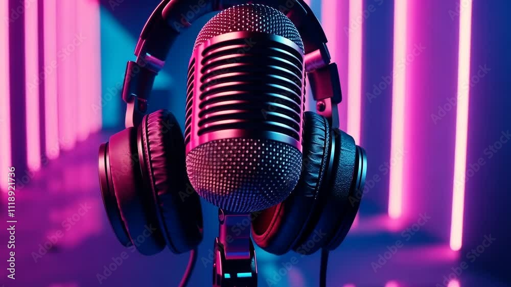Unique microphone setup with colorful lights creates an engaging atmosphere for music creation