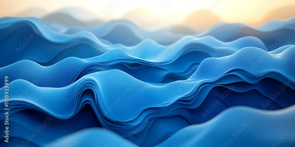 Fototapeta premium Abstract blue wave landscape.