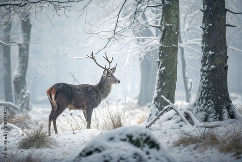 Wallpaper Mural Generative ai collage photo of wild deer in winter woods Torontodigital.ca