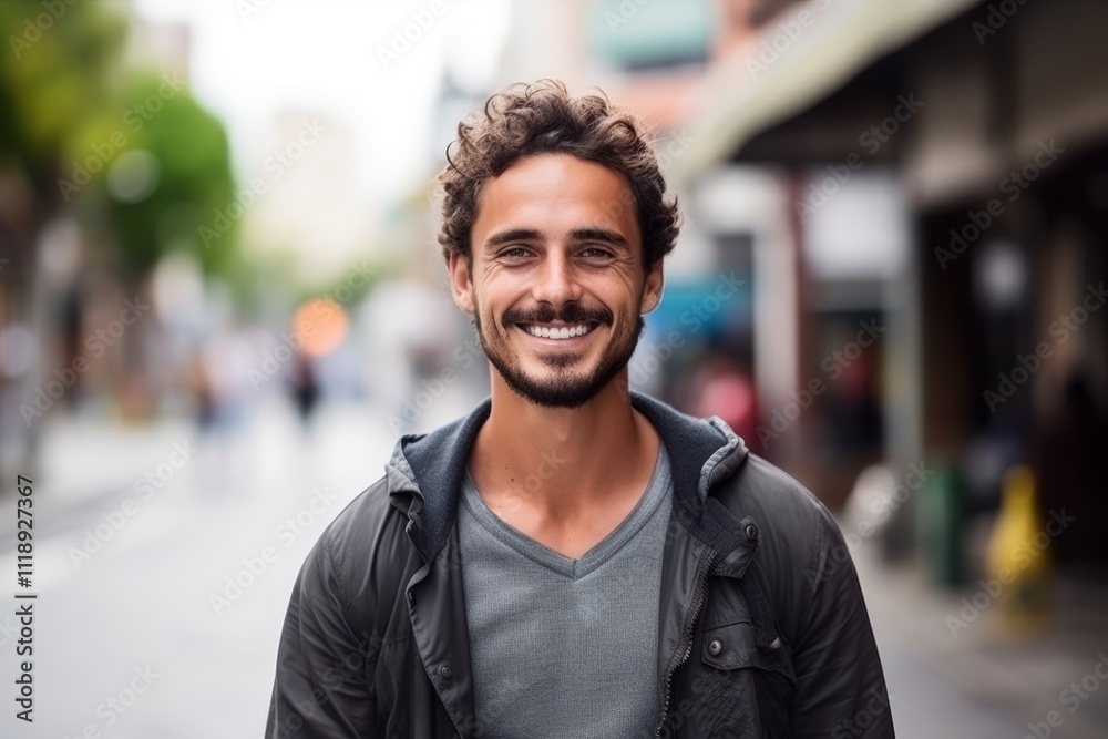 Portrait of a handsome young man smiling in a city street. Portrait of a handsome young man smiling in a city street.