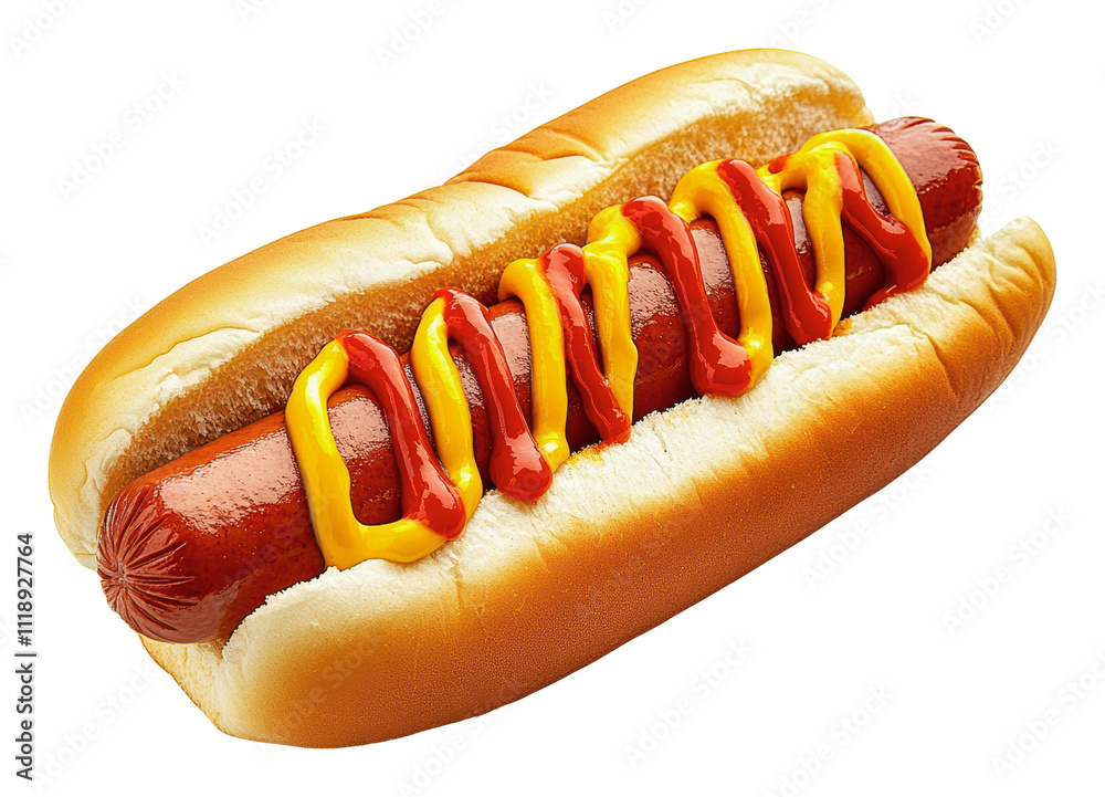 Tasty hot dog with mustard and ketchup!, cut out - stock png. Tasty hot dog with mustard and ketchup!, cut out - stock png.