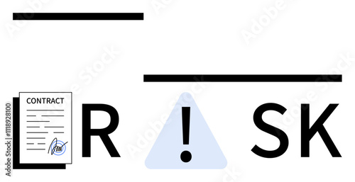 Contract document with signature next to RISK word emphasized by exclamation mark and lines. Ideal for legal, corporate, risk management, business agreements, finance, compliance, and consulting photo