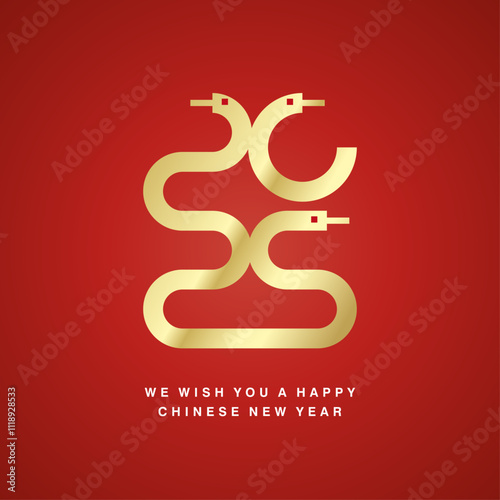 Happy Chinese New Year 2025 ultra modern new gold snake design numbers typography red background label icon logo button for 2025 year