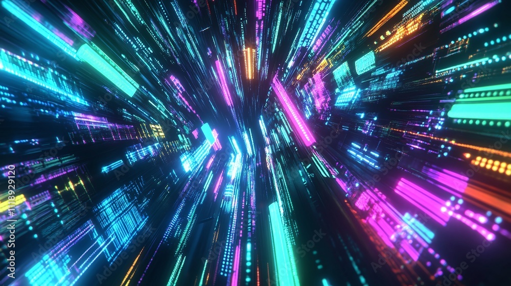 Obraz premium Neon Vortex: The Digital Pulse of Modern Connectivity