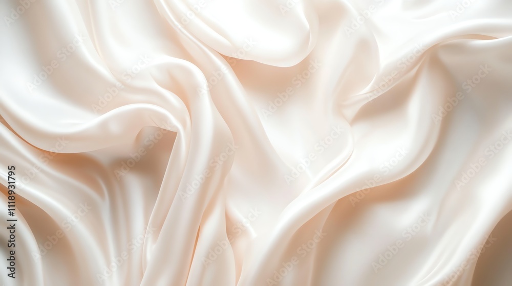Soft, flowing, white satin fabric with folds. Soft, flowing, white satin fabric with folds.