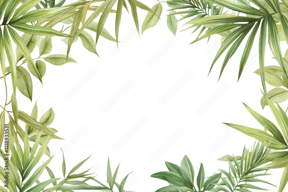 Fresh green foliage creating a natural frame, cut out - stock png. Fresh green foliage creating a natural frame, cut out - stock png.