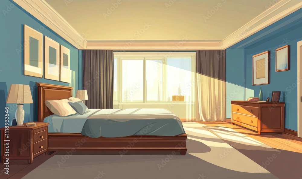 A serene bedroom with natural light and minimalist decor. A serene bedroom with natural light and minimalist decor.