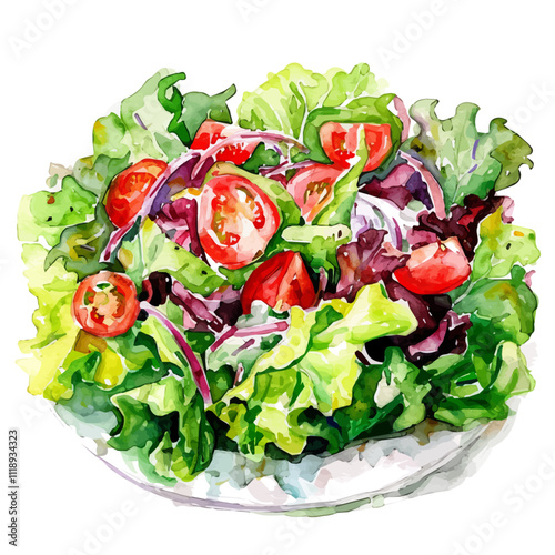 A watercolor painting of a salad, isolated on a white background. Salad vector.