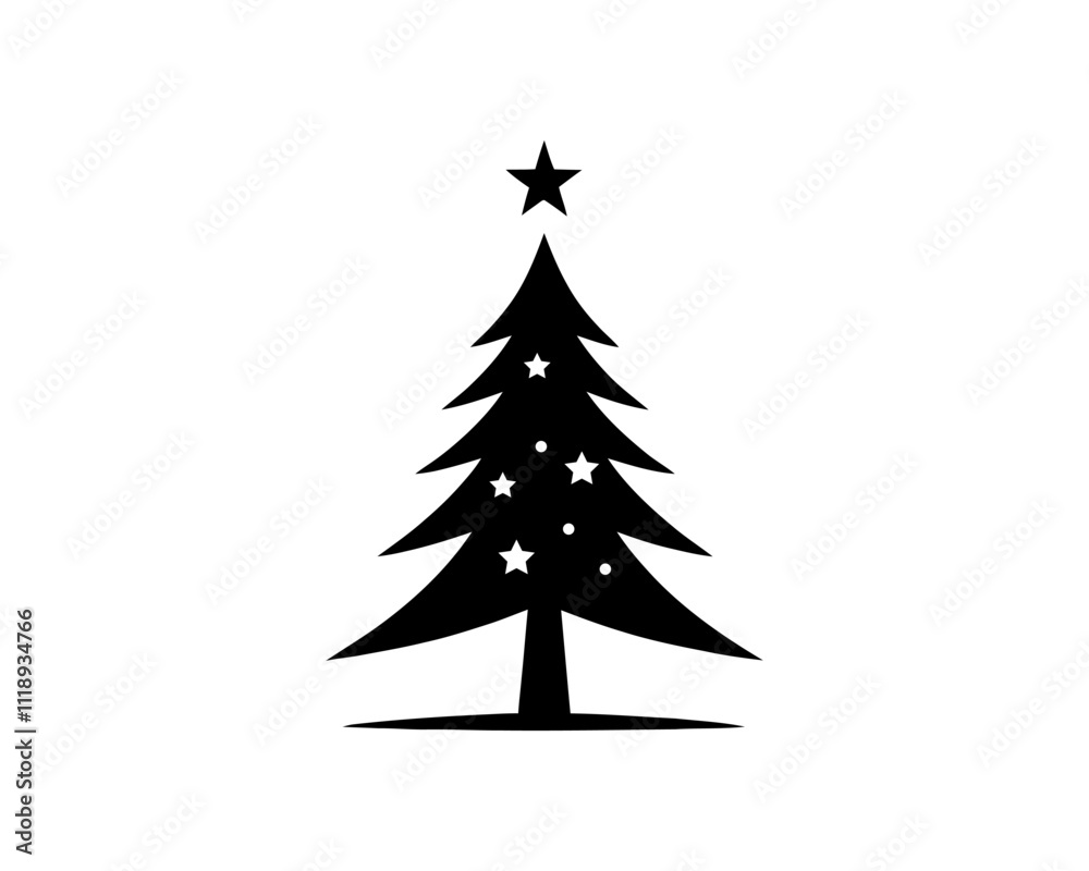 Obraz premium Christmas tree silhouette vector. Black color christmas tree flat design icon. Xmas, holiday tree icon.