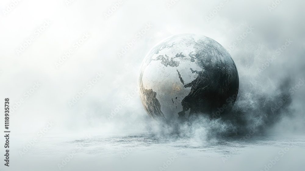 Fototapeta premium Abstract blue-grey digital background with a globe and network, illustrating global technology on a white canvas