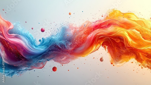 Abstract colorful paint strokes and spheres on a dynamic background