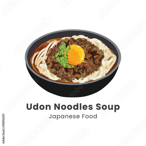 Hand drawn watercolor vector illustration of Udon Noodle Soup Japanese Food 