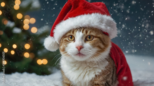 Cat in Santa Claus costume