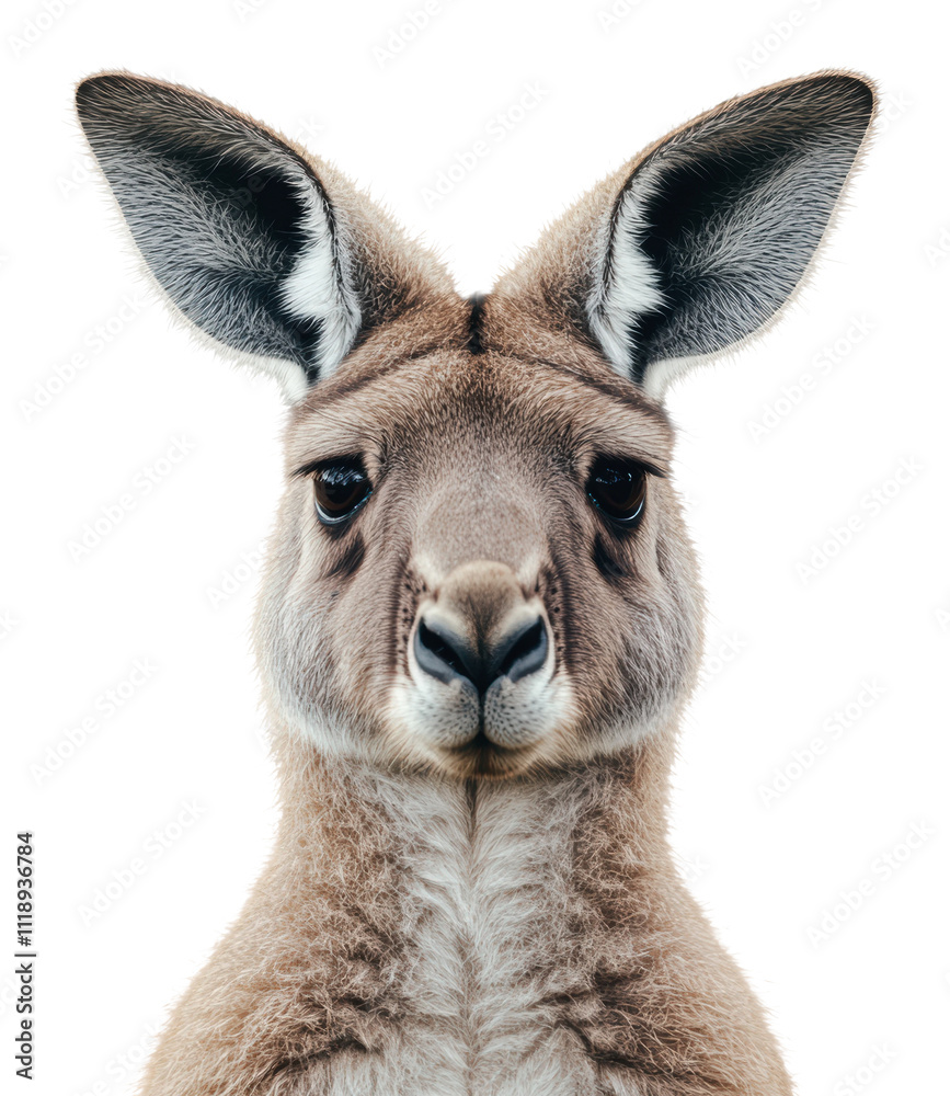 Kangaroo portrait with vibrant expression, cut out - stock png. Kangaroo portrait with vibrant expression, cut out - stock png.