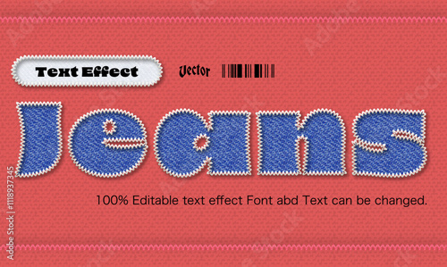zigzag  jeans sewing text effect.editable vector file.