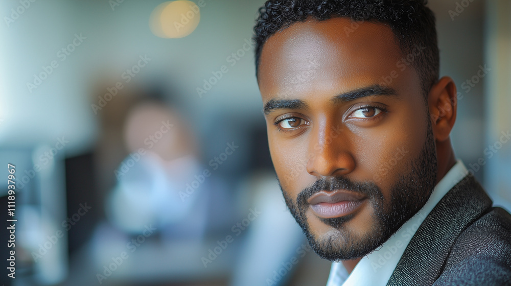 Obraz premium Confident professional African American businessman in modern office