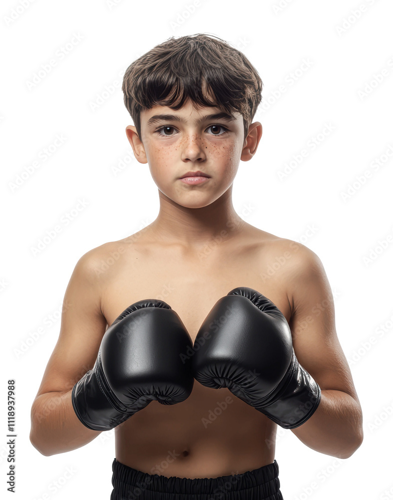 Young boxer prepares for a match wearing gloves, cut out - stock png. Young boxer prepares for a match wearing gloves, cut out - stock png.