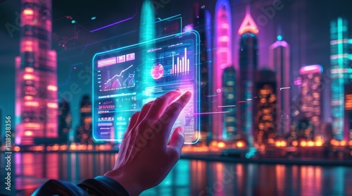 A Hand Interacting with a Holographic Financial Display